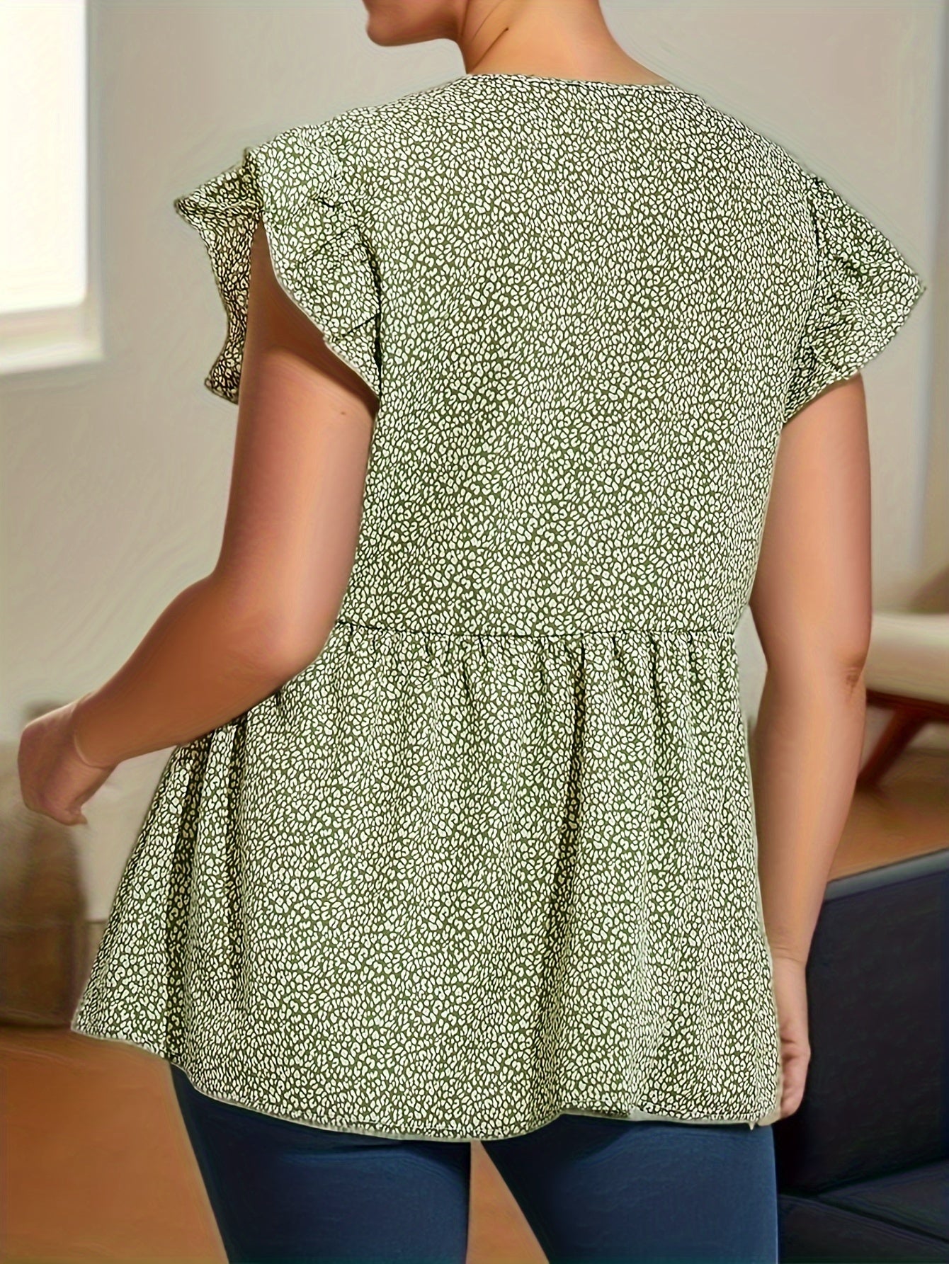 Dalmatian Print V Neck Peplum Shirt Top