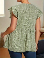 Dalmatian Print V Neck Peplum Shirt Top
