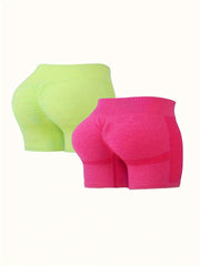 2pcs High Waist Yoga Shorts Slim Fit Butt Lifting Seamless Sports Shorts