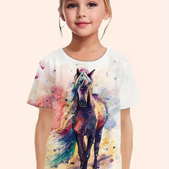 Girls Horse Graphic Tie Dye T-shirt - Summer Clothes Gift