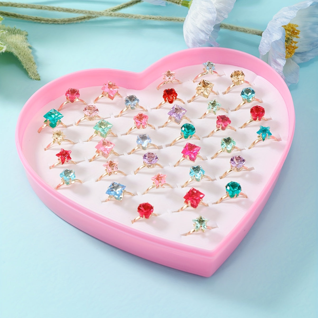 36pcs Colorful Gemstone Rings for Kids Girls Children