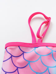 Toddler Girls Fish Scale Ruffle Trim Cami Swimsuit