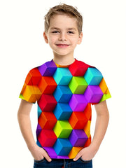 Boys 3D Cube Graphic T Shirt Active Stretchy Perfect Summer Outing