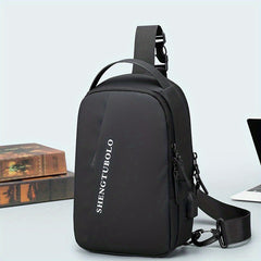 Men's Leather Crossbody Bag USB Charging Port Diagonal Shoulder Bag