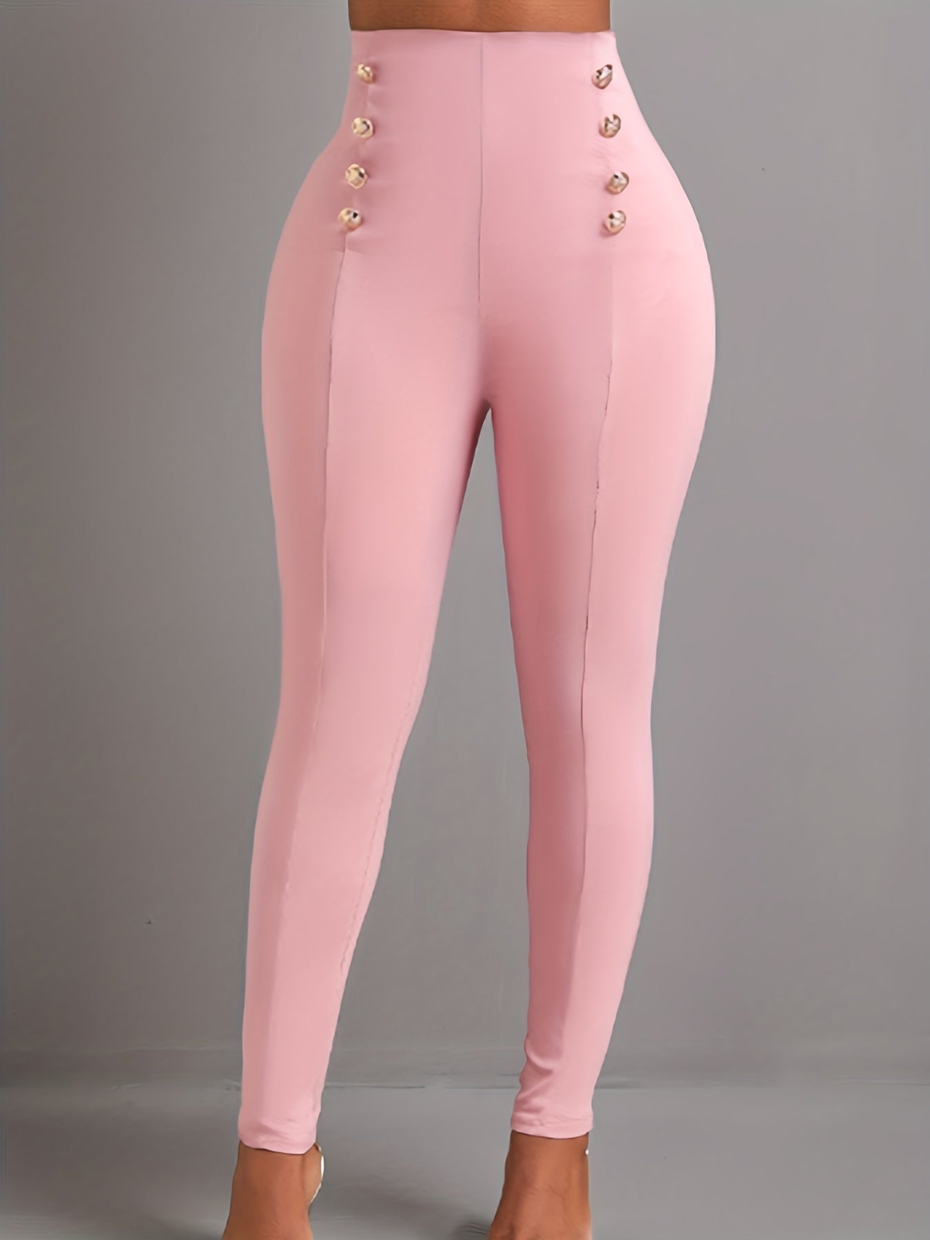 High Waist Solid Button Decor Pants
