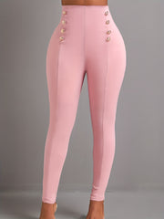High Waist Solid Button Decor Pants