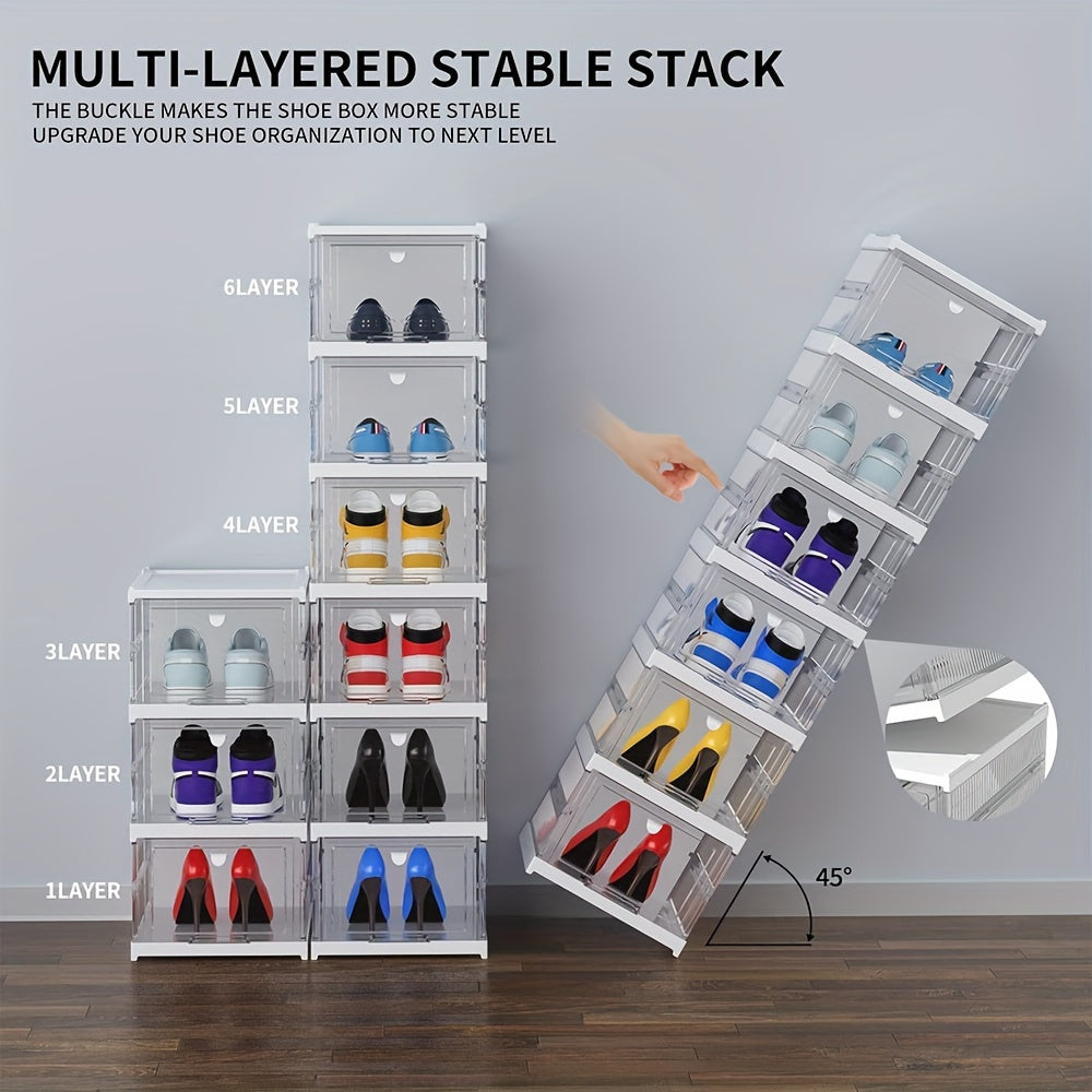 1pc Integrated Plastic Shoes Box Dustproof Folding Shoes Cabinet Shoe Storage