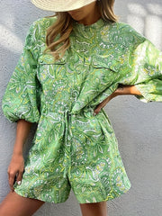 Paisley Floral Print Lantern Sleeve Romper