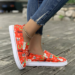 Christmas Style Slip On Canvas Sneakers Flat Loafers Shoes
