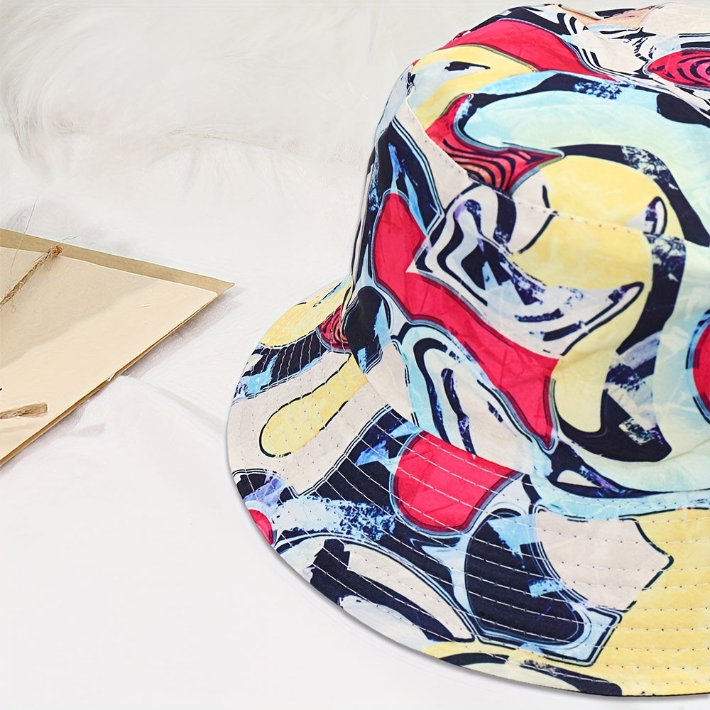 Geometric Pattern Bucket Hat Sun Shade Double-Sided Sunhat