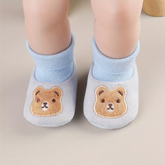 Baby Boys Cartoon Bear Cozy Boots Soft Plus Fleece Indoor Winter Shoes