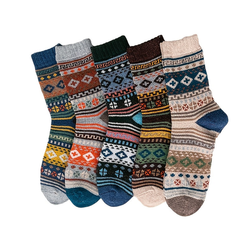 5 Pairs Christmas Women's Merino Wool Crew Socks Warm Hiking Mid Calf