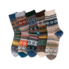 5 Pairs Christmas Women's Merino Wool Crew Socks Warm Hiking Mid Calf