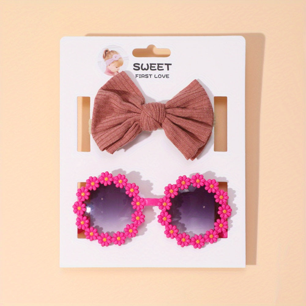 Girls Flower Sunglasses & Bowknot Headband Set