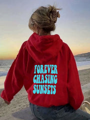 Sunset Print Hoodie Long Sleeve Drawstring Casual Sweatshirt Women