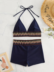 Contrast Band Triangle Bikini Sets V Neck Halter Neck Two Pieces Swimsuit