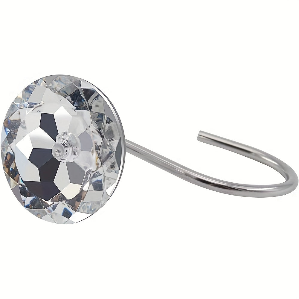 12pcs Round Acrylic Rhinestone Shower Curtain Hooks
