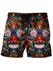 Men's Skull Sketch Drawstring Shorts for Outdoor Activities