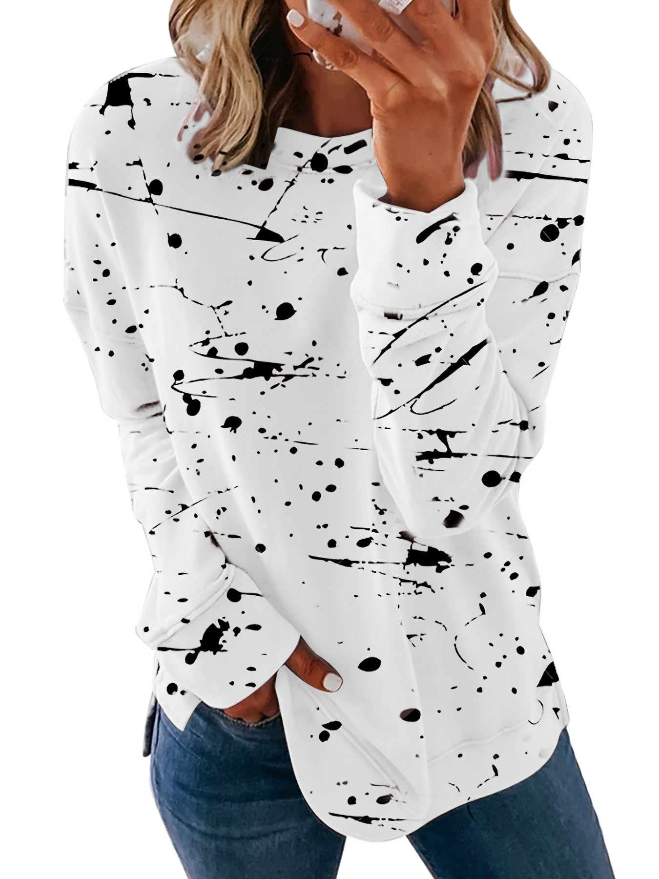 Graffiti Print Crew Neck Sweatshirt Long Sleeve Pullover