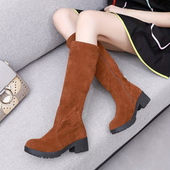 Chunky Knee High Boots Round Toe Side Zipper Thermal Ridding Boots