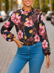 Blouse Women's Plus Ruffle Trim Mock Neck Top