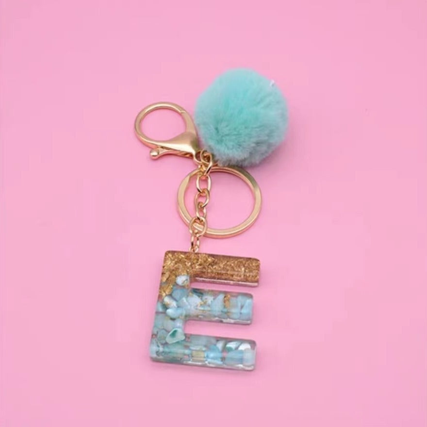 Glitter Resin Initial Letter Keychain English Alphabet Keyring