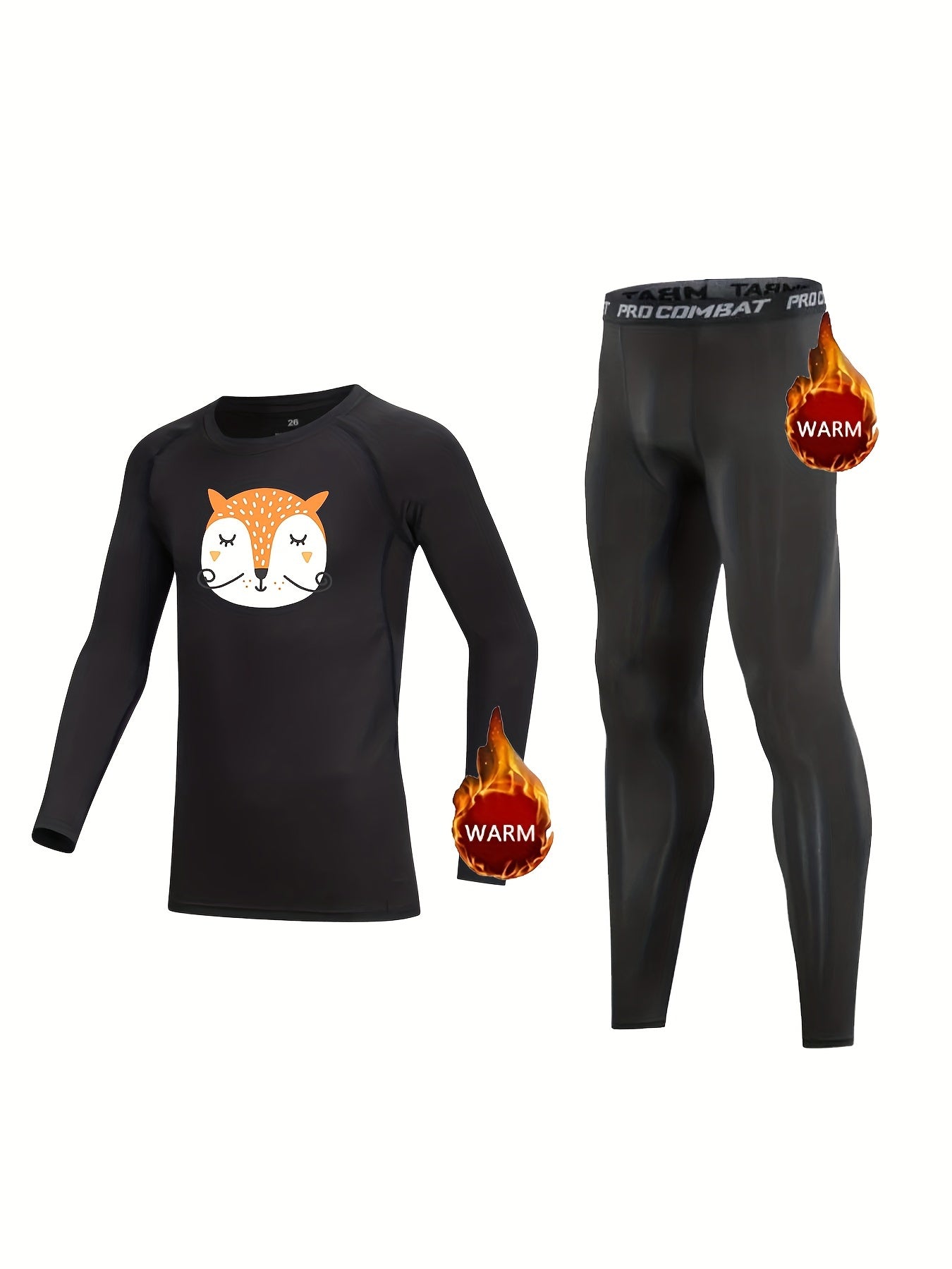 Kids Compression Fleece Sets - Cartoon Pattern Pullover & Elastic