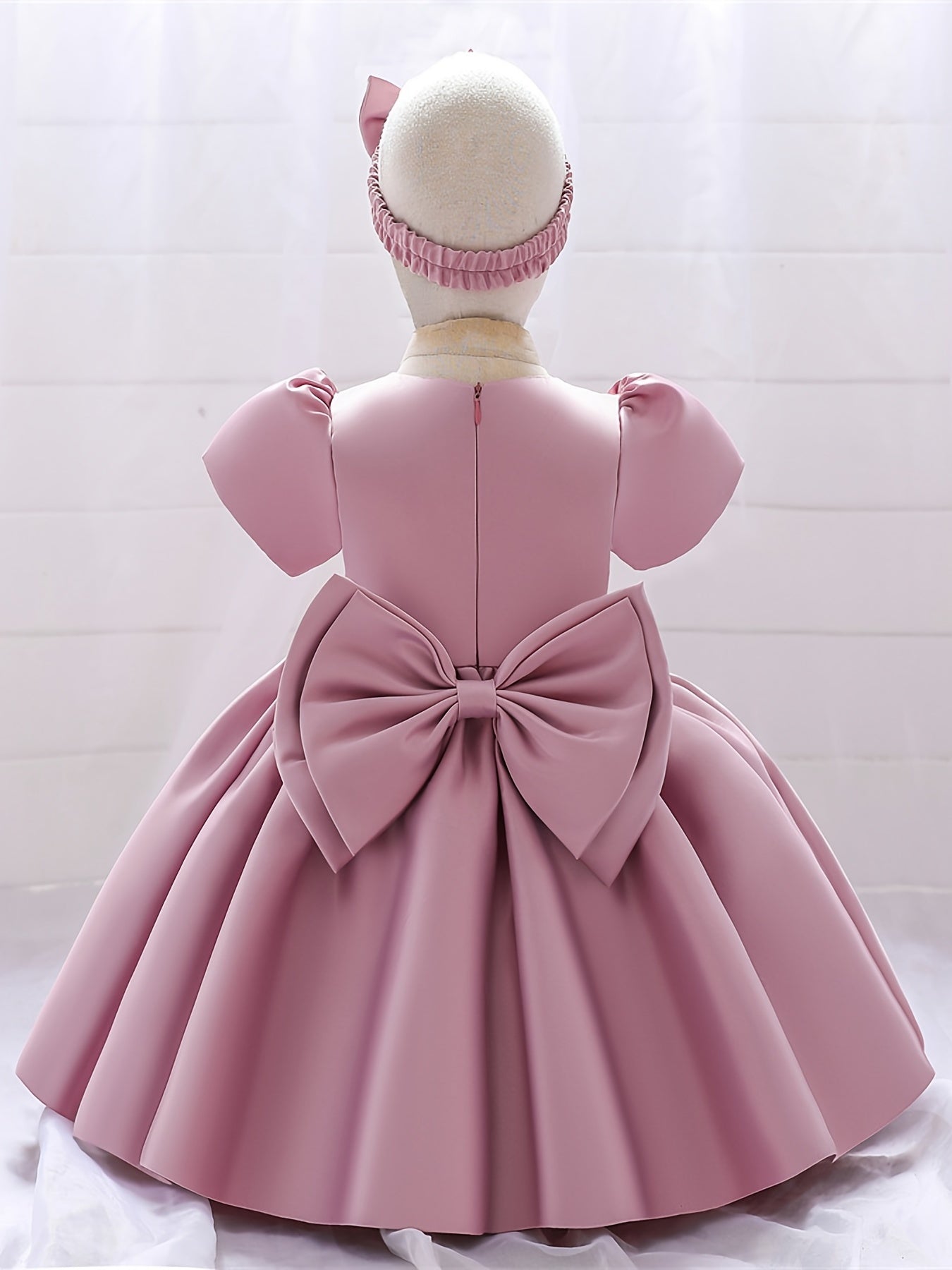 Girls Mesh Stitching Bow Princess Dress & Bow Headband Set