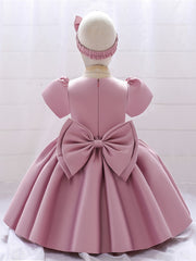 Girls Mesh Stitching Bow Princess Dress & Bow Headband Set