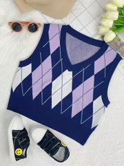 Boys Retro College Style V Neck Knitted Sleeveless Sweater Vest