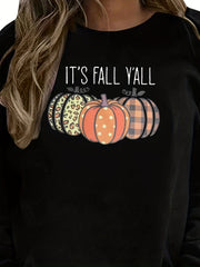 Halloween Pumpkin Pattern Sweatshirt Crew Neck Fleece Pullover