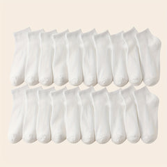 20 Pairs Solid Sports Socks - Women's Comfy & Breathable Stockings