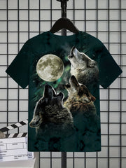 Boys' Wolf & Moon 3D Print T Shirt for Outdoor Summer Fun