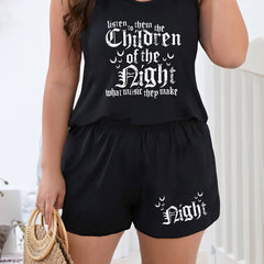 Halloween Bat & Letter Print Tank Top & Shorts Set