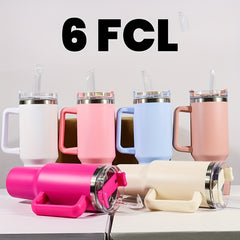 6pcs 40oz Car Cup w/ Handle & Straw 304 Stainless Steel Vacuum Water Bottle