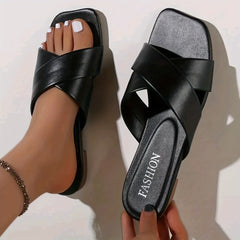 Women's Letter Pattern Square Toe Slides Flat Slippers