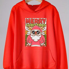 Christmas Print Hoodie For Girls Kids Pullover Hooded Long Sleeve Top