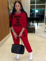 Casual Two piece Set Crew Neck Long Sleeve Tops & Drawstring Jogger Pants