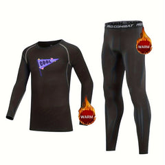 Kids Compression Fleece Set Cartoon Flag Pattern Crew Neck Pullover
