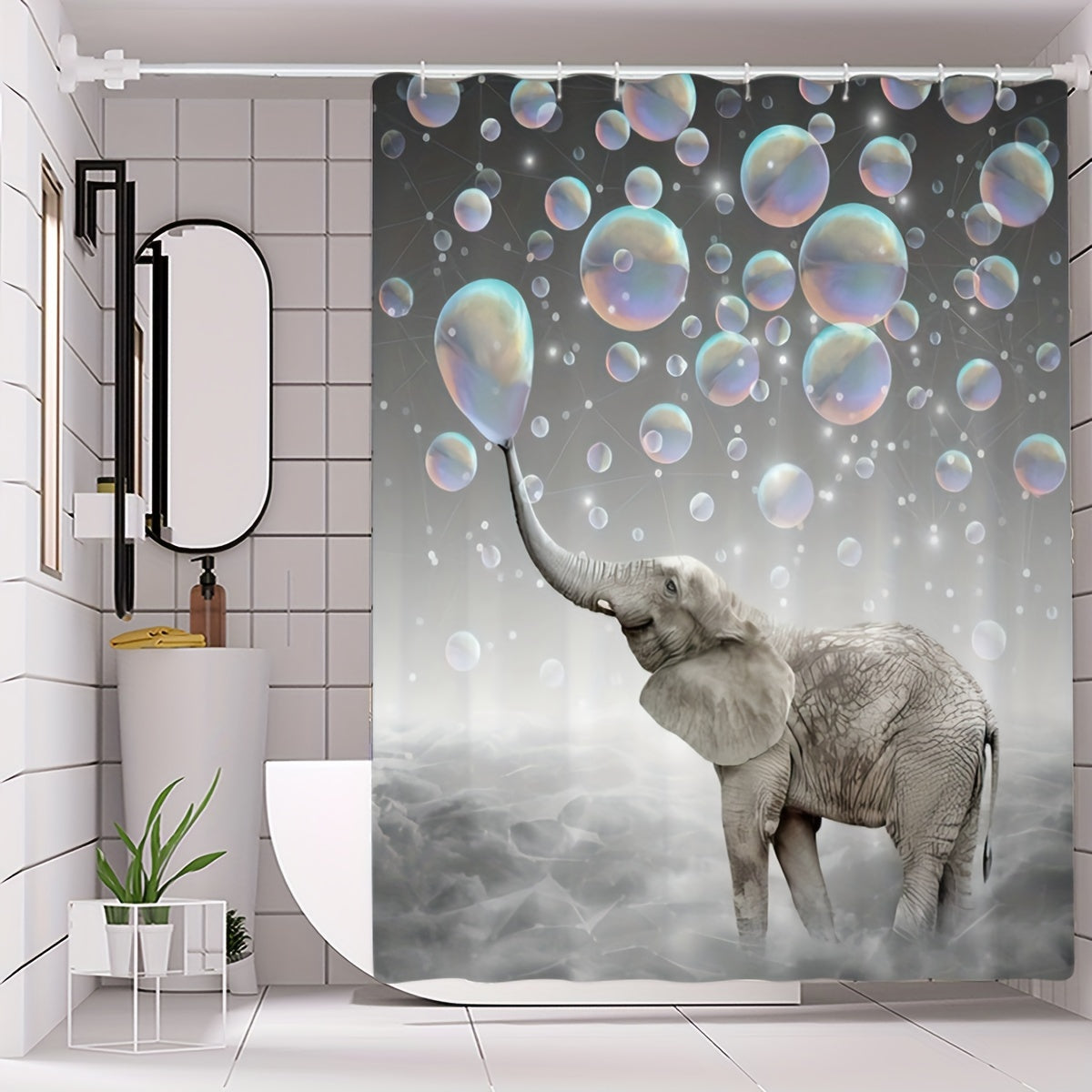 Funny Elephant Shower Curtain Waterproof Fabric Bath Curtain