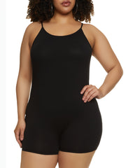 Casual Cami Romper Women's Plus Solid Round Neck