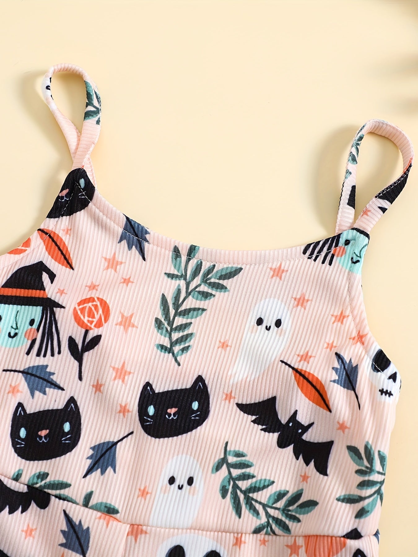 Girls' Pumpkin Allover Ribbed Flare Leg Jumpsuit