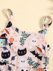 Girls' Pumpkin Allover Ribbed Flare Leg Jumpsuit
