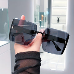 Oversized Ombre Lens Sunglasses Rivet Rimless UV400 Sun Shades