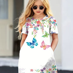 Butterfly Graphic Short Sleeve Dress Girls Summer