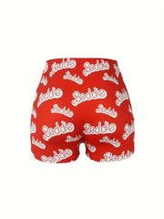 Art Letter Print High Rise Stretch Shorts