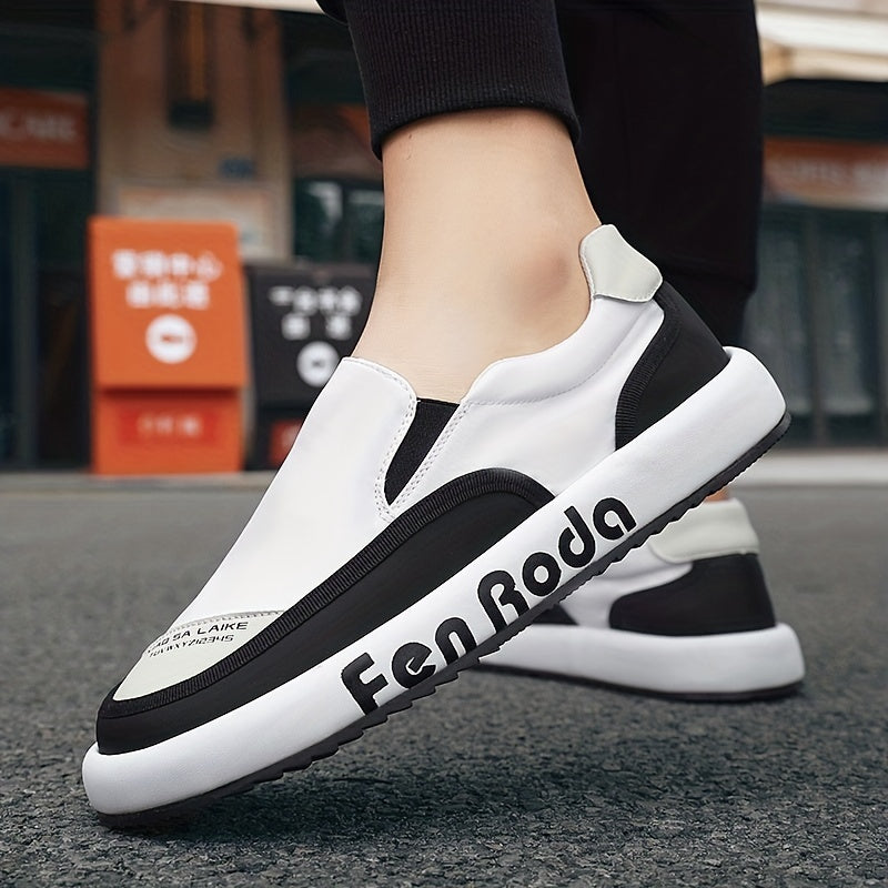 Men's Letters Print Slip On Skate Shoes Casual Walking Shoes