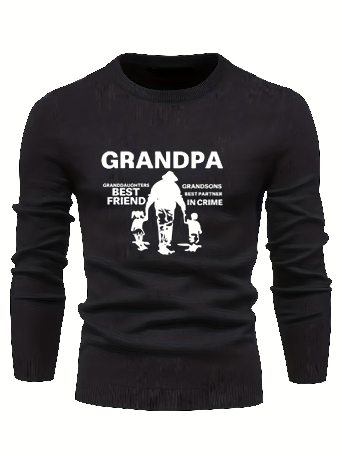 Grandpa Print Men's Casual Warm Mid Stretch Crew Neck Pullover Sweater