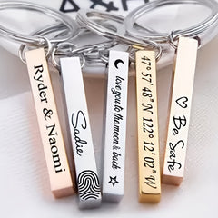 Custom Engraved Name Bar Keychain Stainless Steel Men's Gift