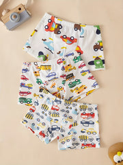 3pcs Boys Boxer Briefs Colorful Cars Print Underwear